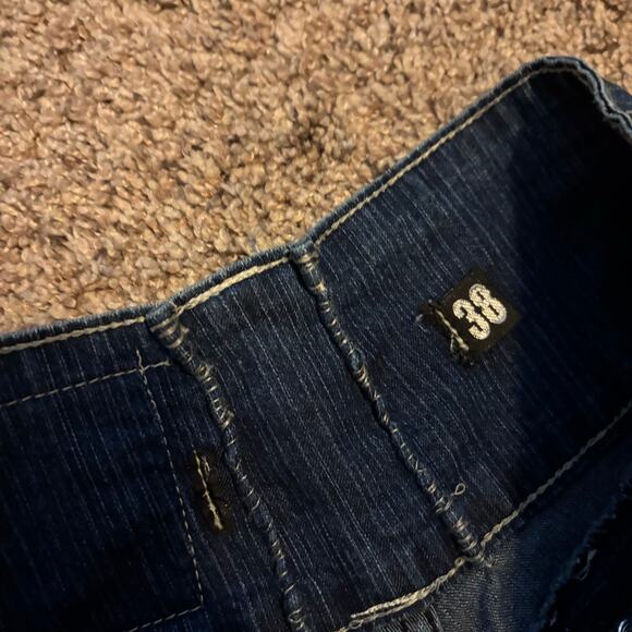 Handmade Upcycled Patchwork Denim Mini Skirt Sz 28 Pleated Distroyed Distressed - Picture 4 of 8